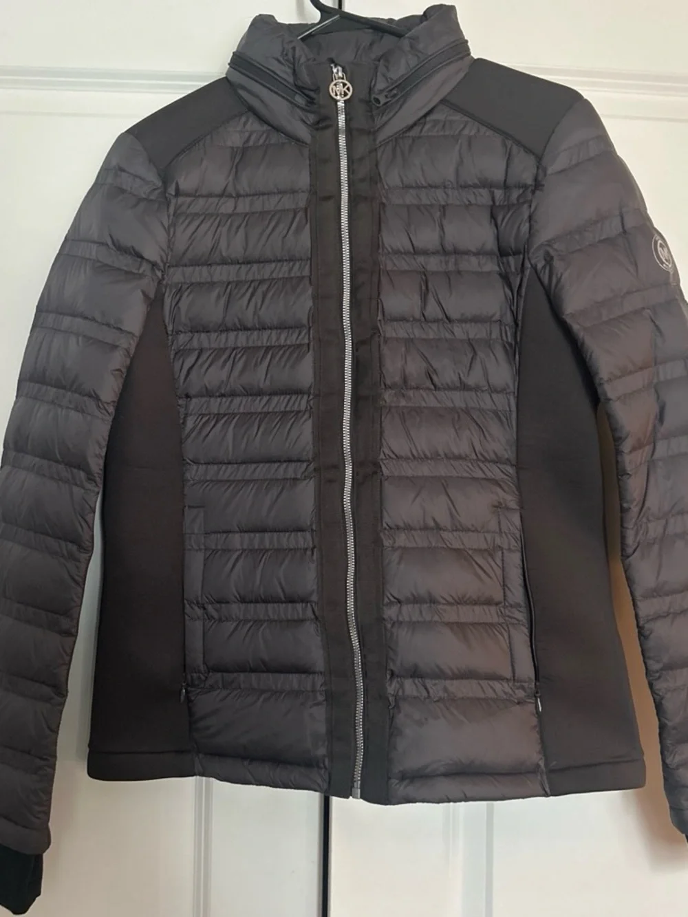 Michael Kors Kids Black Quilted Puffer Jacket with MK Zip Charm